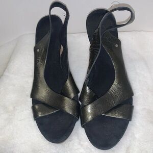 🎯 Ugg Australia Gunmetal Gray Leather Wedge Sandals US 9 UK 7.5 EU 40